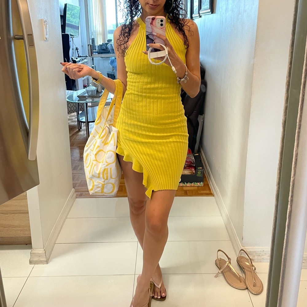 Fashion Nova Yellow Asymmetrical Dress